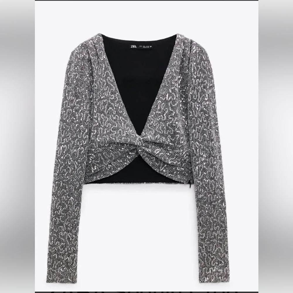 Zara Sequin Vneck Crop Top